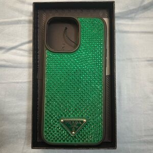Prada Green Rhinestone phone case iPhone 14 pro max